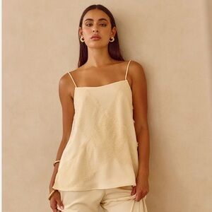 NWT SABO Kehlani Lace Silk Square Neck Cami Tunic Tank Top Butter Yellow 10